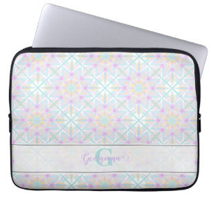 Personalized Pastel Rainbow Floral Mandala Tiled Laptop Sleeve
