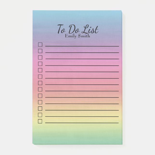 Personalized Pastel Rainbow Lined To Do List Post-it Notes (Front)