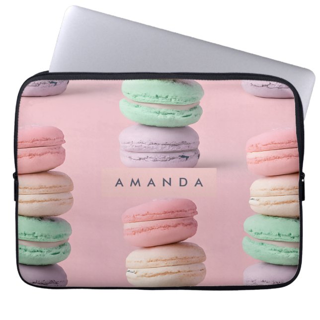 Personalized Pastel Rainbow Macaron Delight Laptop Sleeve (Front)