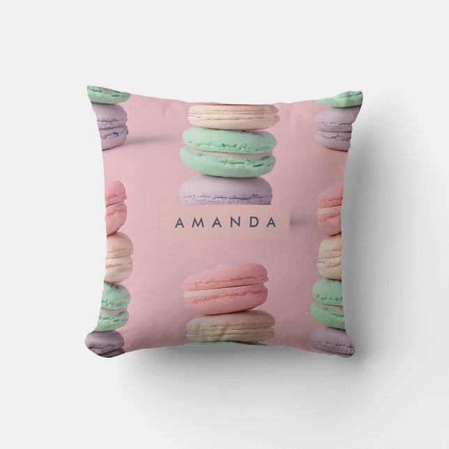 Personalized Pastel Rainbow Macaron Delight Throw Pillow (Front)