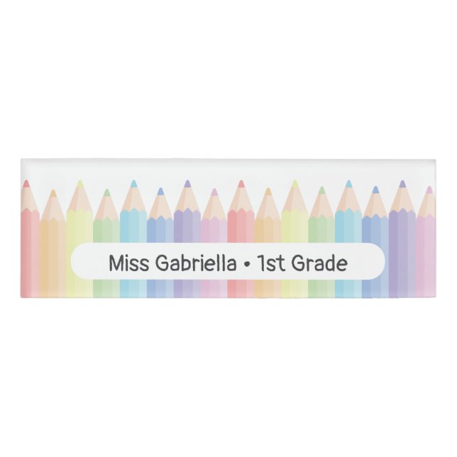 Personalized Pastel Rainbow Magnetic Teacher Name Tag (Front)