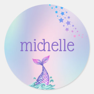 Personalized Pastel Rainbow Mermaid Classic Round Sticker