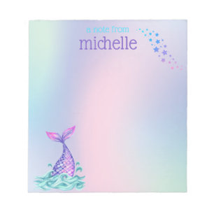 Personalized Pastel Rainbow Mermaid Notepad