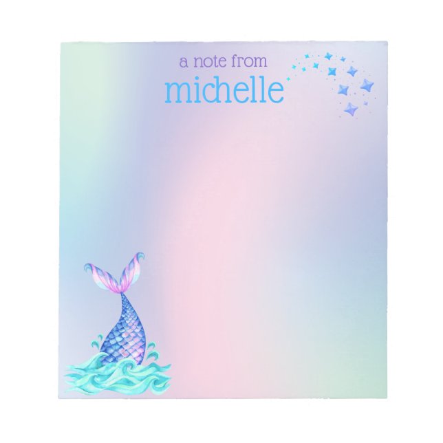 Personalized Pastel Rainbow Mermaid Notepad (Front)