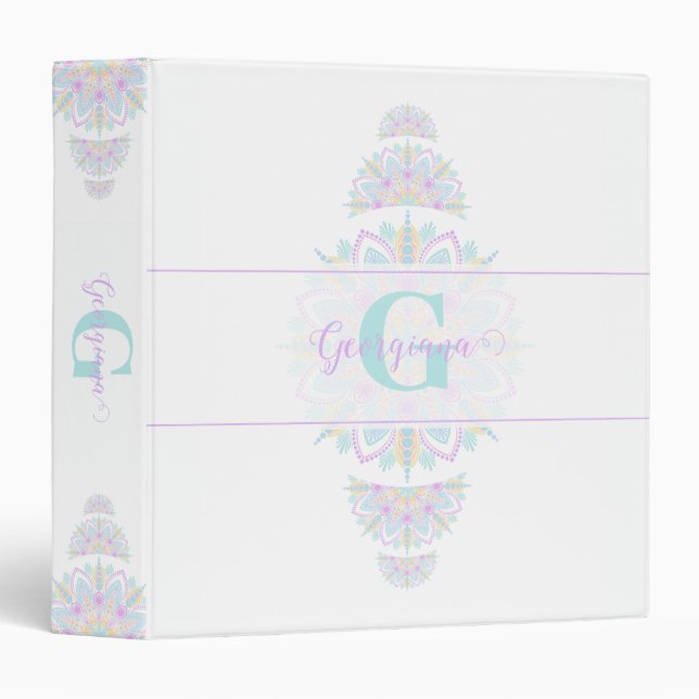 Personalized Pastel Rainbow Ornamental Dot Mandala Binder (Front/Spine)