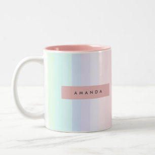 Personalized Pastel Rainbow Stripe Two-Tone Coffee Mug