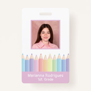 Personalized Pastel Rainbow Teacher Photo ID Badge
