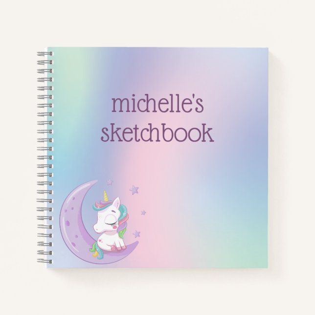 Personalized Pastel Rainbow Unicorn  Notebook (Front)