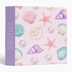 Personalized Pastel Seashell Coastal Custom Name Binder