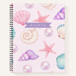 Personalized Pastel Seashell Coastal Custom Name Notebook