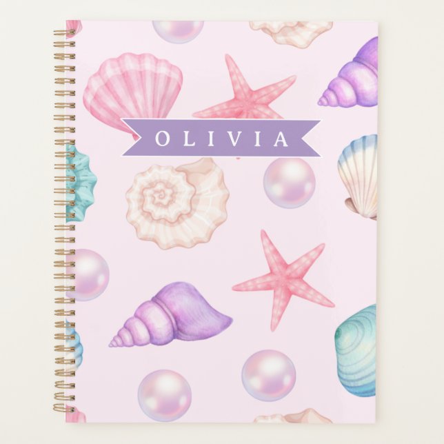Personalized Pastel Seashell Coastal Custom Name Planner (Front)
