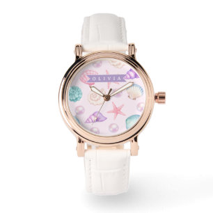 Personalized Pastel Seashell Coastal Custom Name Watch