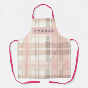 Personalized Pastel Soft Blush Beige Plaid Apron