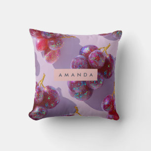 Personalized Pastel Sparkle Grapes Design Throw Pillow
