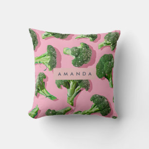 Personalized Pastel Sparkle Green Broccoli  Throw Pillow