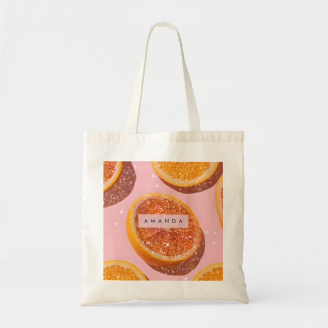 Personalized Pastel Sparkle Orange Slice  Tote Bag (Front)