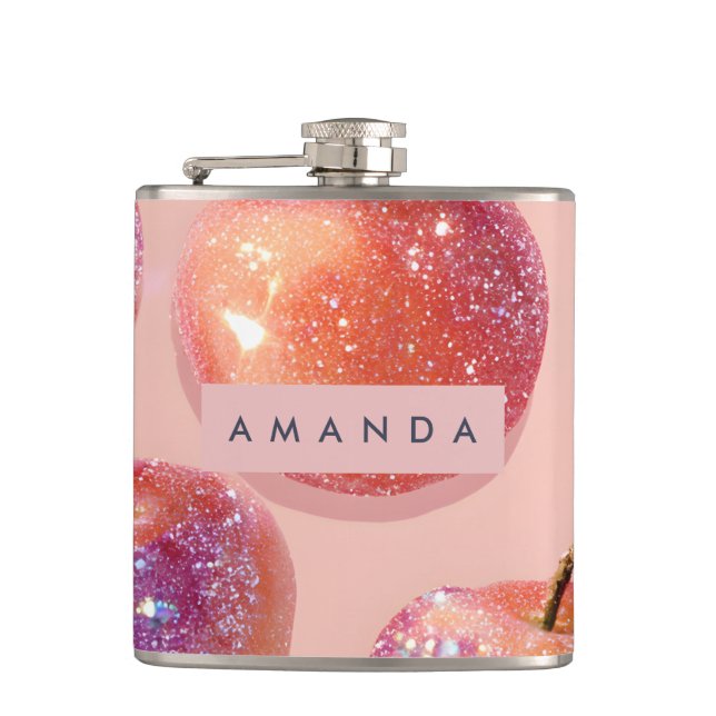 Personalized Pastel Sparkle Peach Style Hip Flask (Front)