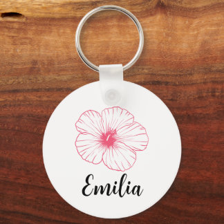 Personalized Pastel spring pink desi hibiscus Keychain