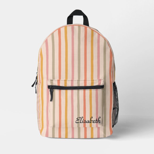 Personalized Pastel Stripe Backpack with Name (Front)