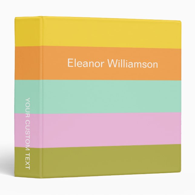 Personalized Pastel Stripe Name Business School Binder (Front/Spine)