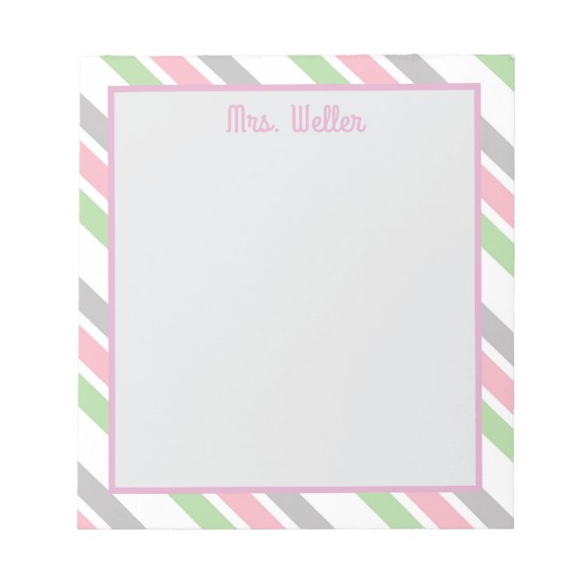 Personalized Pastel Stripe Teacher Gift  Notepad (Front)
