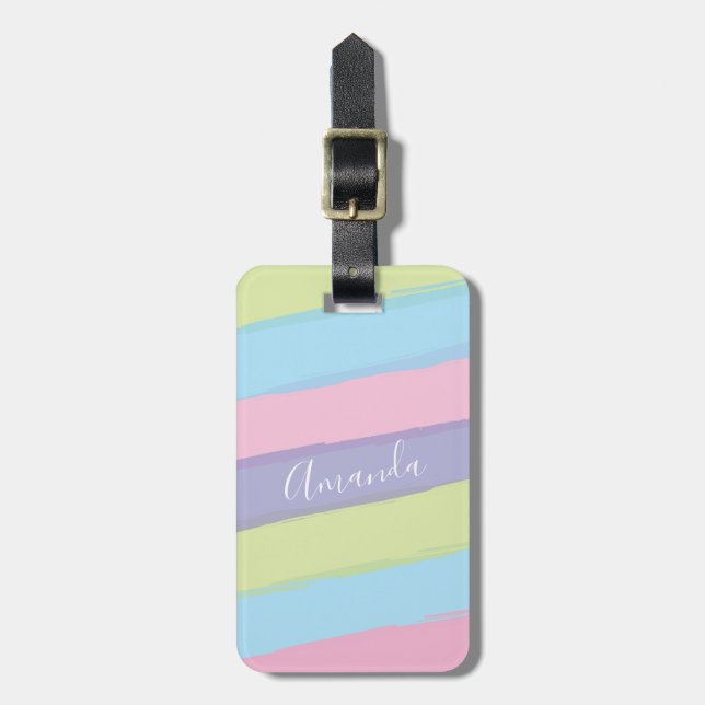 Personalized Pastel Stripes Luggage Tag (Front Vertical)
