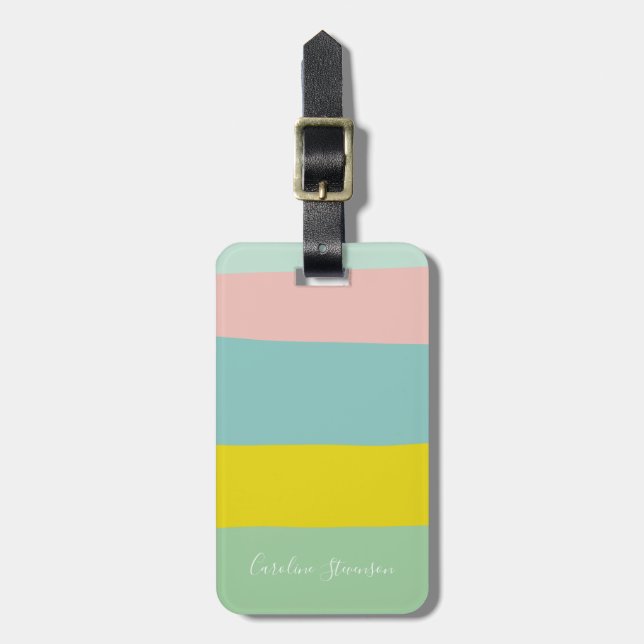 Personalized Pastel Stripes Traveller Destination Luggage Tag (Front Vertical)