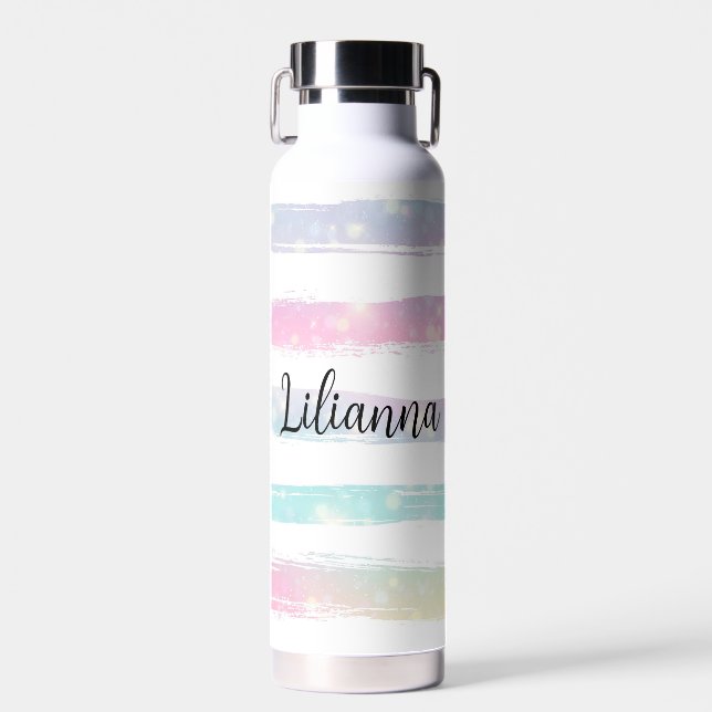 Personalized Pastel Stripes Water Bottle (Front)
