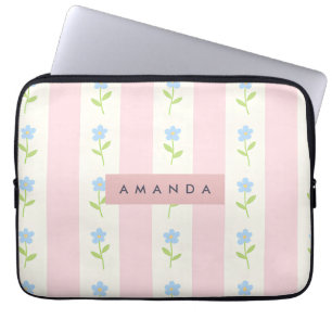 Personalized Pastel Stripes with Flower Pattern Laptop Sleeve