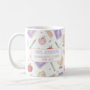 Personalized Pastel Teacher School Icons Coffee Mug