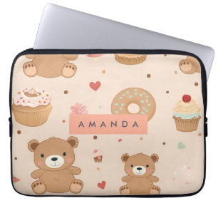 Personalized Pastel Teddy Bear and Doughnut Desser Laptop Sleeve
