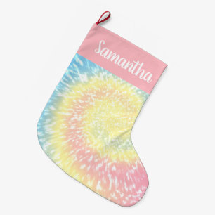 Personalized Pastel Tie Dye Swirl Trendy Teen Large Christmas Stocking