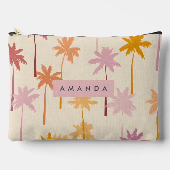 Personalized Pastel Tropical Sunset Palm Tree Accessory Pouch (Front)
