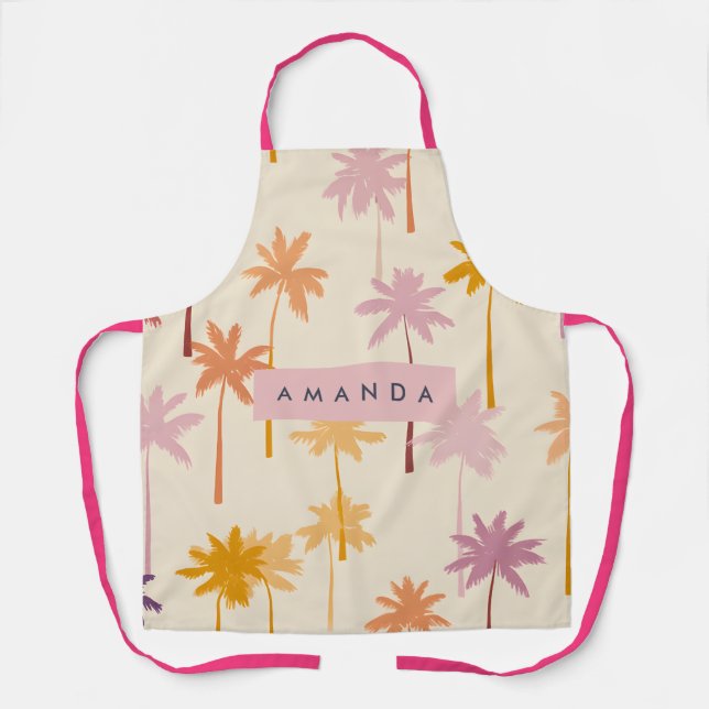 Personalized Pastel Tropical Sunset Palm Tree Apron (Front)