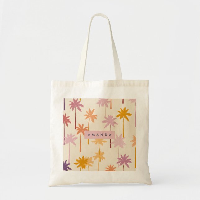Personalized Pastel Tropical Sunset Palm Tree Tote Bag (Front)