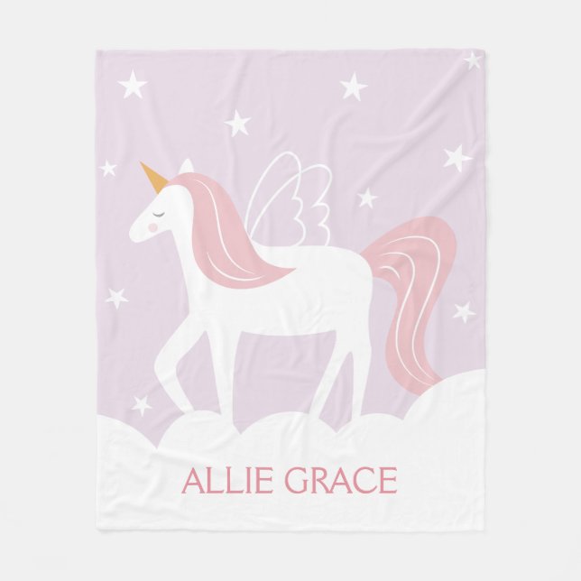 Personalized Pastel Unicorn Fleece Blanket (Front)