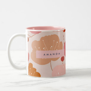 Personalized Pastel Warm Retro Floral Aesthetic Two-Tone Coffee Mug