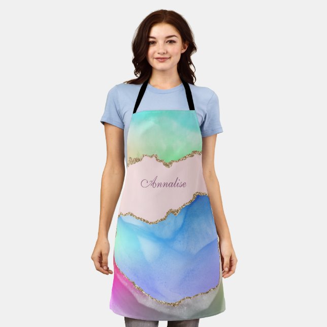 Personalized Pastel Watercolor Agate Apron (Worn)