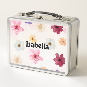 Personalized Pastel Watercolor Floral  Metal Lunch Box