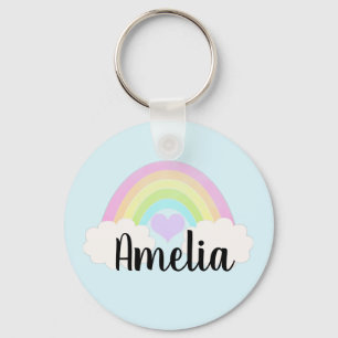 Personalized Pastel Watercolor Rainbow Keychain
