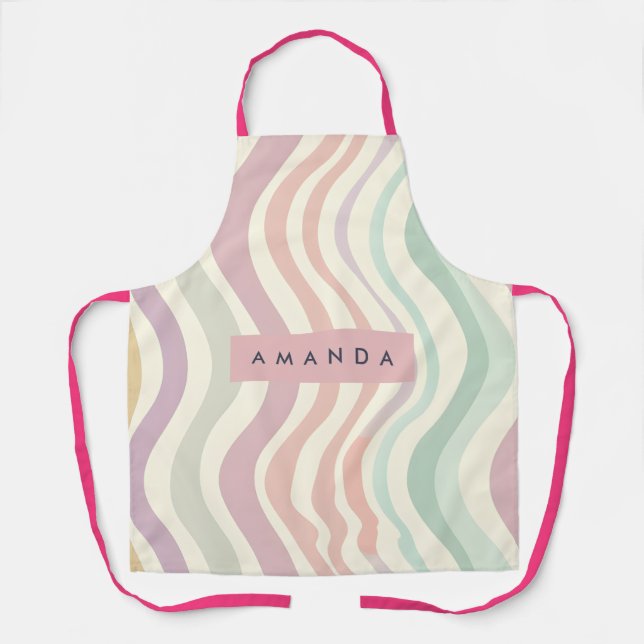 Personalized Pastel Wavy Stripe Style Apron (Front)