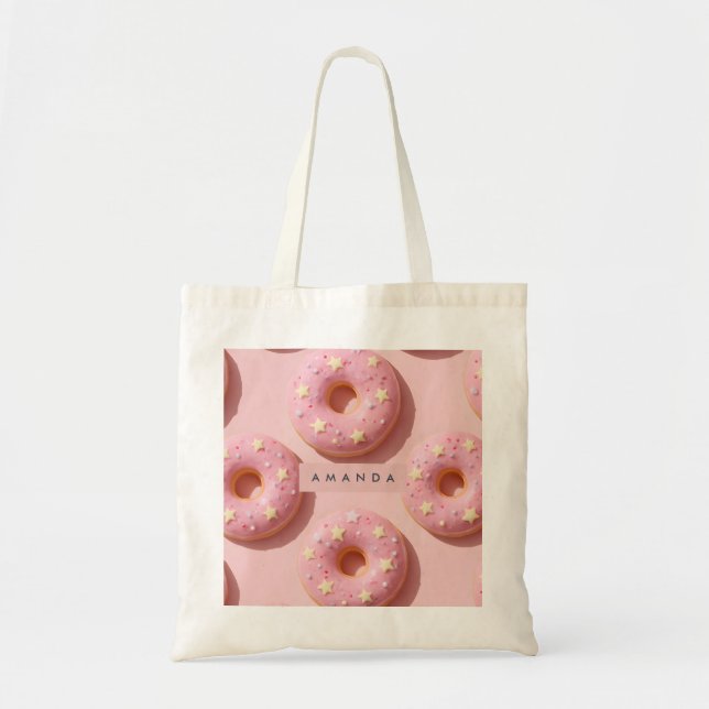 Personalized Pastel Whimsical Pink Doughnuts  Tote Bag (Front)
