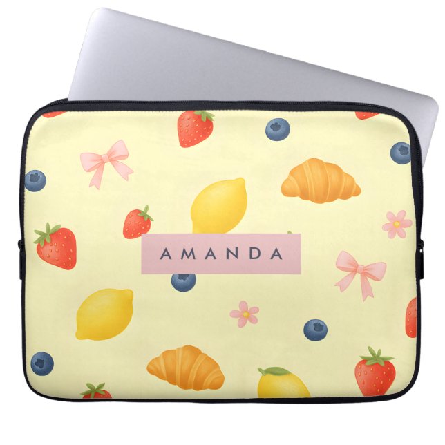 Personalized Pastel Yellow Breakfast Pattern Laptop Sleeve (Front)
