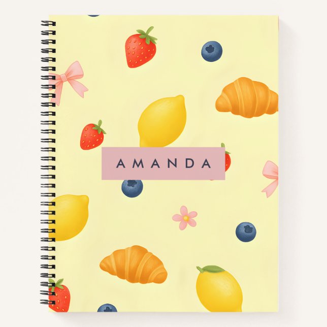 Personalized Pastel Yellow Breakfast Pattern Notebook (Front)