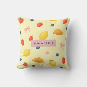 Personalized Pastel Yellow Breakfast Pattern Throw Pillow