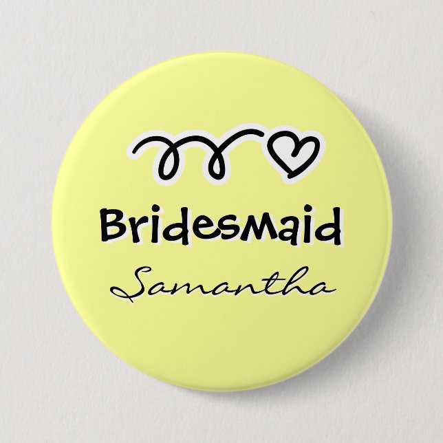 Personalized pastel yellow bridesmaid buttons (Front)