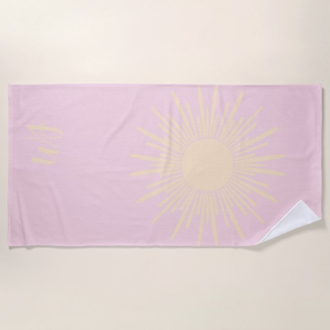 Personalized Pastel Yellow Sun Beach Towel (Front)