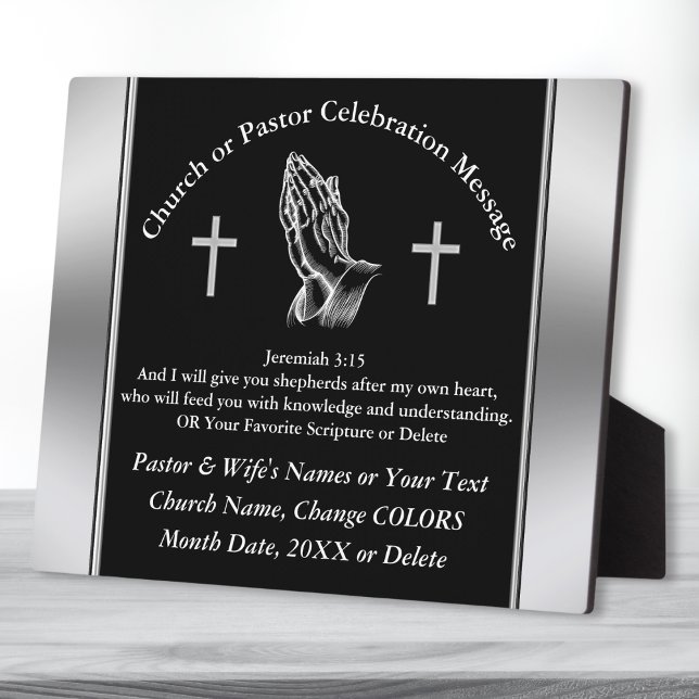 Personalized Pastor Anniversary Plaques, Scripture Plaque (Jeremiah 3:15, gifts for Pastor and Wife. Unique Personalized, pastor and wife appreciation plaque.)