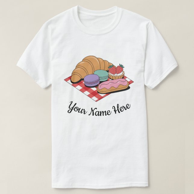 Personalized Pastry Lover Croissant Eclair Bakery  T-Shirt (Design Front)