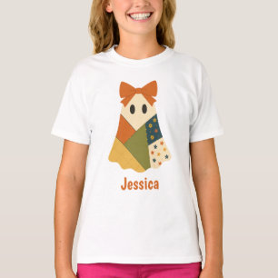 Personalized Patchwork Ghost Halloween Custom Name T-Shirt